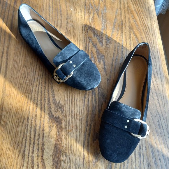 Tory Burch Black Suede Smoking Loafer Academia Quiet Luxury Size 7.5 - Picture 2 of 16